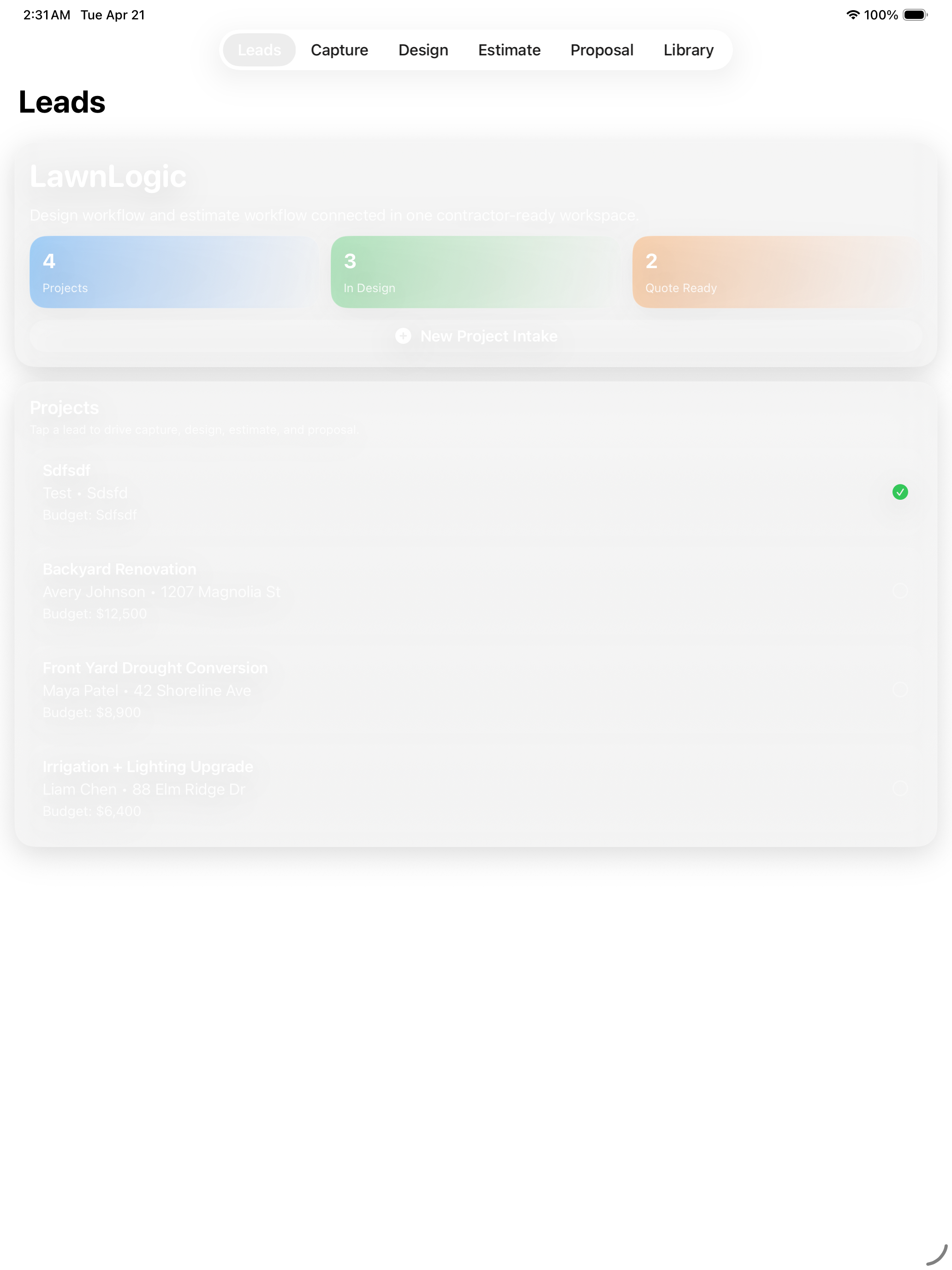 LawnLogic iPad workflow